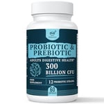 300 Billion CFU Probiotics for Digestive Gut & Immune Health, Advanced Strength Probiotics with 12 Diverse Strains + 3 Prebiotics for Women & Men (60 Count (Pack of 1))