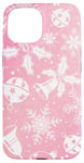 Coque pour iPhone 15 Pink Aura Motif floral et flocons de neige d'hiver