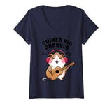 Womens Guinea Pig Grooves Cute Pet Headphone Guitar Rock Music Kids V-Neck T-Shirt