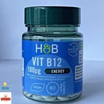 H&B Vitamin B12 100ug 60 Tablets Vegan Help Immunity Metabolism Vegan Supplement