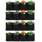 Atyhao 4Pcs Jardinière Murale Extérieure à Suspendre Verticale 4 Pocket Plant Grow Bag Fixé au Mur Réutilisable et Dégradable en Feutre Herbes, Plantes Succulentes ou Fleurs Artificielles(Noir)