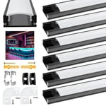 Angdarun Profilé aluminium LED noir, profilé de bande LED 6 packs x 1 m en forme de V, rail de bande LED, diffuseur LED avec embouts (Blanc + Noir U form 6 Stück)