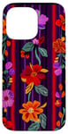 Coque pour iPhone 14 Pro Max Broderie à rayures minimalistes Art populaire mexicain violet