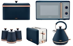 Tower Cavaletto Kettle Toaster Microwave Breadbin Canisters Set in Midnight Blue