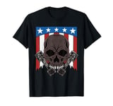 Auto Car Mechanic USA Patriotic American Flag Skull T-Shirt