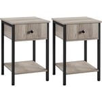 Tables d'Appoint Lot de 2 Bout de Canapé Tables de Chevet Industrielle en Bois avec 1 Tiroir 1 Etagère Peu encombrante pour Salon Chambre Gris