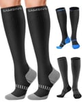 CAMBIVO Bas de Contention Femme Homme 2 Paires, Chaussettes de Contention 20-30mmHg, Chaussettes Hautes Compression pour Circulation Sanguine, Voyage Avion, Sport, Jogging, Grossesse, Infirmiere