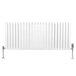 Radiateur à Colonne Ovale 600 x 1440mm & Robinet Thermostatique Chromé, Chauffage Moderne Horizontal en Acier au Carbone Blanc Brillant, Cuisine Salle de Bain [Brosse, Attaches & Supports INCLUS]