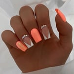 Leaf False Nails Yellow Pink French Nail Tips Fashion Press on Nails  DIY