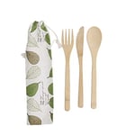 KitchenCraft Natural Elements - Set de Couverts de Voyage en Bambou, Réutilisables et Biodégradables, Couteau / Fourchette / Cuillère avec Pochette en Tissu