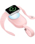 Charmast Portable Charger Compatible with Apple Watch Series 9/8/SE/UItra/7/6/5/4/3/2/1, 1200mAh Wireless iWatch Charger Power Bank Built in input Cable Keychain Travel Accessories (Pink)