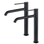 2x Robinet Salle de Bain Haut Bec Pivotant Vasque Mitigeur de Lavabo Noir Mat Robinet en Inox SS304 pour Salle de Bain