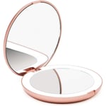 Groofoo Miroir pliant portable avec miroir de maquillage à lumière led, loupe 10X, mini miroir à 12 perles de lampe rose