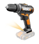 WORX - Perceuse-visseuse sans fil 20V - WX101.9 - 30 Nm ⌀30mm bois (2 vitesses, livrée sans batterie ni chargeur, Embout double, sac de transport et coffret)