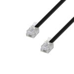 Waytex Câble RJ11 2m M/M pour Box ADSL ou Téléphone fixe, Câble Plat RJ11 Mâle vers Mâle Longueur 2,00m - Noir