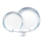 Corelle Dinnerware Set (12pc Set, Ocean Blues)-Dinner Set for 4, Includes 4 x: Plates, Side Plates & Bowls, 3 X More Durable, Half The Space & Weight of Ceramic, up to 80% Recycled Glass (1146815)