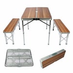 Helloshop26 - Table pliante valise aluminium 2 bancs table de camping finition 90 cm en bois fête barbecue