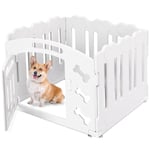 Parc pour Chien Interieur 60cm Haut, Enclos pour Chien 3+1 Panneaux, Plastique Parc Chiot Pliable avec Portail, Ventouses et Ancrages au Sol, Parc Chien Chat Lapin Interieur Extérieur, Blanc