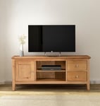 Hallowood Oak Furniture Hereford Oak Large TV Stand, Corner TV Unit Stand for Living Room, TV Stand Cabinet with 2Drawers & Cupboard, TV Table Stand for up to 65 inch TV Media Unit