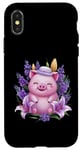 Coque pour iPhone X/XS Cochon en style dessin animé kawaii avec lavande et lys