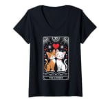 Womens Tarot Card Mystic Cats | The Lovers Valentines Day Couples V-Neck T-Shirt