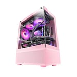 Mars Gaming MC-SE, Boîtier PC Micro-ATX, Face Avant Latéraux Verre Sans Cadre, Design Inférieur avec Technologie AirTech Mesh, Mini Tour Gaming Double Chambre, Support Refroidissement Liquide, Rose