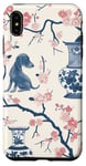 Coque pour iPhone XS Max Preppy Bocal en toile Chinoiserie Motif chiens et gingembre Rose et bleu