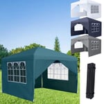 LZQ hopfällbart lusthus, vattentätt och stabilt, kraftigt popup-tält för sommaren, med 4 sidoväggar mörkgrön