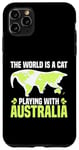 Coque pour iPhone 11 Pro Max Le monde est un chat qui joue avec l'Australie World Map Traveler