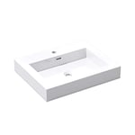 Mai & Mai Vasque à poser lavabo suspendu blanc 60cm résine rectangulaire avec perçage pour robinet lave mains avec trop-plein Col818 60x48x10cm