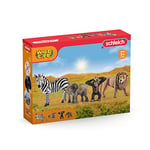 schleich WILD LIFE - Coffret avec 4 animaux sauvages à collectionner comprenant zèbre, lion, éléphanteau et chimpanzé, figurines animaux pour enfants de 3 ans et plus