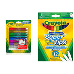 CRAYOLA Washable Glitter Glue - Assorted Colours (Pack of 9) & SuperTips Washable Markers - Assorted Colours (Pack of 12) | Premium Felt Tip Pens That Can Easily Wash Off Skin & Clothing