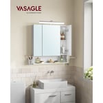 Vasagle - Meuble de Salle de Bain 3 Portes, Armoire Murale avec Miroir, Multiprise, Panier Suspendu, Support pour Sèche-Cheveux, pour Salle de Bain,