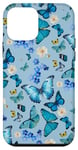 iPhone 12 mini Blue Butterflies and Flowers on Vintage Cornflower Blue Case