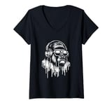 Womens Chimpanzee Headphones V-Neck T-Shirt