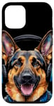 Coque pour iPhone 15 Pro Berger Allemand Écouteurs Chien Alsacien Animaux Imprimé