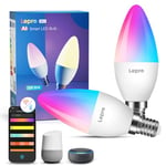 Lepro BC1 AI Smart Bulb E14, Music Sync Bluetooth& WiFi Bulb, Voice Control Small Screw Bulb, LLM AI Generated Lighting, Color Changing Bulb,Work with Alexa & Google Assistant, 2 Packs