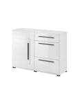 Buffet design 120cm. Collection BREDA une porte et trois tiroirs. Coloris blanc.