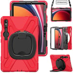 (S8 Ultra 14.6 x900Red)Tablettikotelo Samsung Galaxy Tab S9 Ultra SM-X910 S7 FE S8 Plus SM-X810 T730 T970 Heavy Duty Armor Kids Iskunkestävä jalustan suojukset