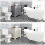 Ensemble de salle de bain rétro avec baignoire îlot, meuble sous lavabo 64,5 cm avec vasque à poser et pack WC – Thornton