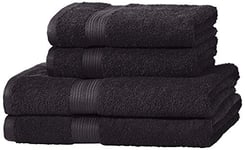 Amazon Basics Lot de 4 serviettes 100 % coton pour salle de bain, résistantes à la décoloration, douces et absorbantes, 2 Serviettes de bain et 2 Serviettes à mains, noir