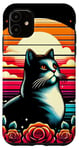 Coque pour iPhone 11 Amoureux des chats de style rétro : T-shirt noir vintage drôle