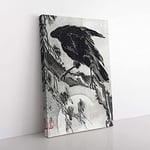 Big Box Art Crow & The Moon by Kawanabe Kyosai Painting Canvas Wall Art Print Ready to Hang Picture, 76 x 50 cm (30 x 20 Inch), White, Black, Grey