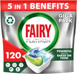 Fairy Platinum All-In-One Dishwasher Tablets Bulk, 120 Tablets (24 x 5), Original, With Anti-Dull Technology & Rinse Aid Action, Fairy Dishwasher Tablets (Package may vary)