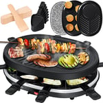 KESSER® Raclette Grill | Grill de Table | Appareil à raclette | Grill électrique pour 8 Personnes, 8 poêlons et spatules en Bois, avec Set 3 Assiettes - Grill + crêpe + Pierre Naturelle