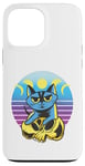 Coque pour iPhone 13 Pro Max Chat bleu crâne jaune croissant de lune pleine lune céleste