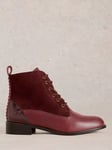 White Stuff Margot Leather Lace-Up Boots, Deep Red