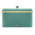 Tower T826130JDE Cavaletto Bread Bin with Removable Lid, Large Capacity, Durable Steel Body, Jade Green and Gold