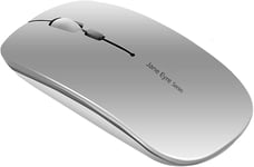 Q5 Souris Sans Fil Rechargeable, Ultra-Mince Optique Mouse Silencieux 1600 Dpi Réglable Wireless Mouse Pour Ordinateur, Pc, Portable, Macbook (Argent)