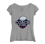 T-Shirt Femme Col Echancré Coach De L'année Rugby Sport Ballon Stade Xv